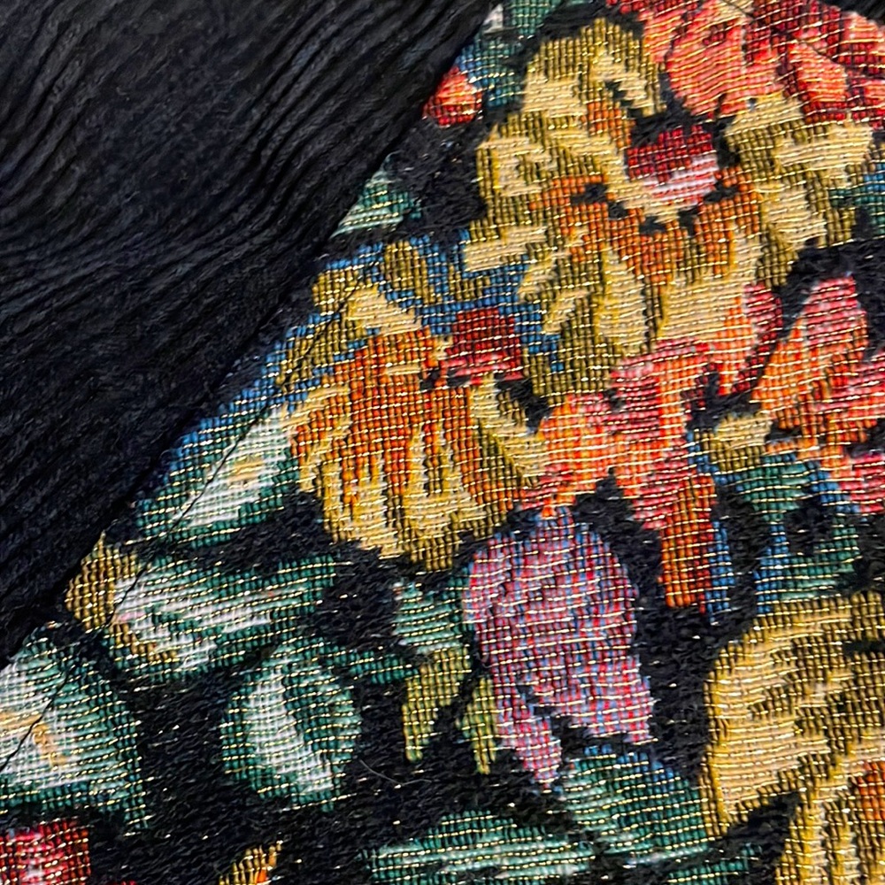 Black Corduroy Sleeved Floral Embroidered Bomber Jacket